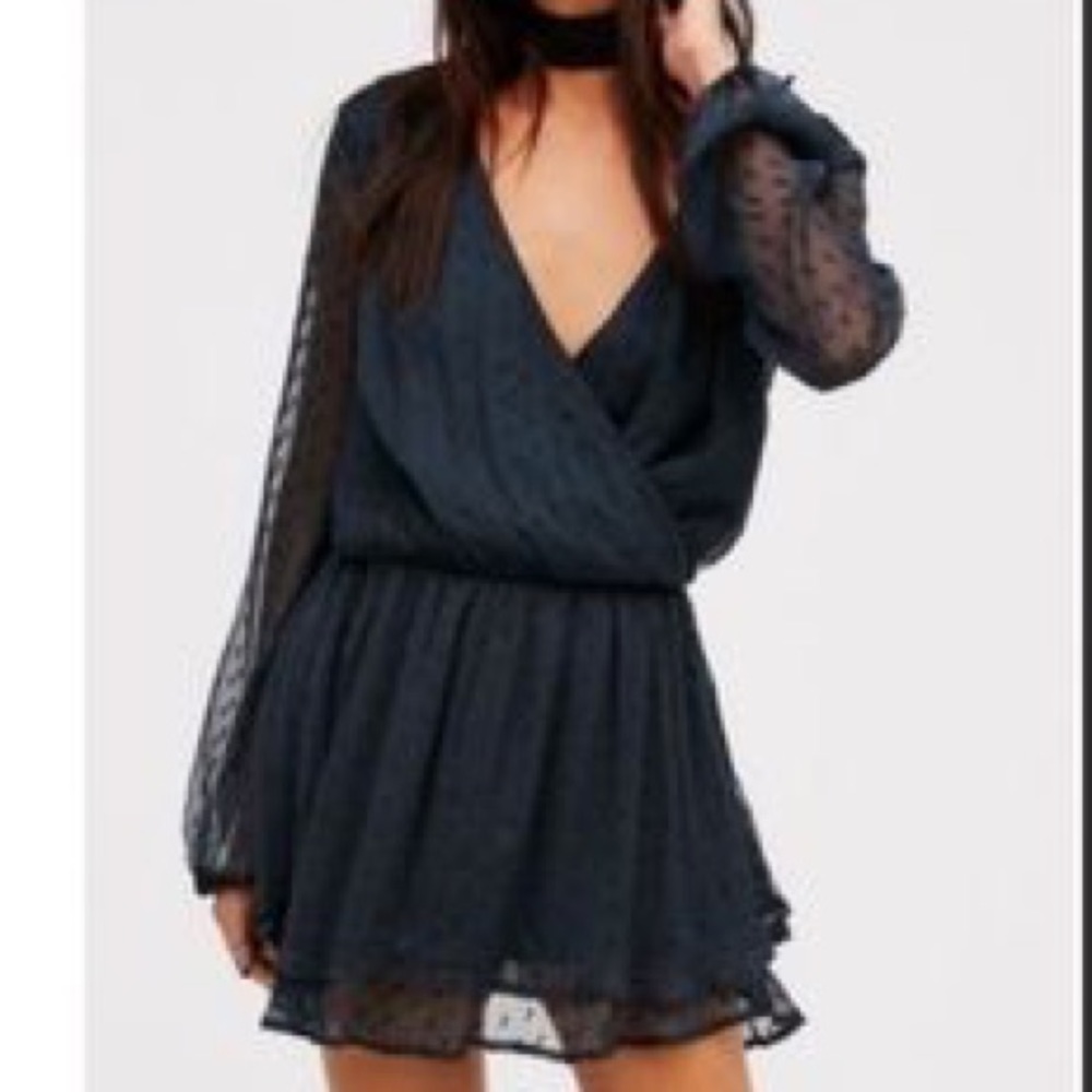 Free People Chiffon Long Sleeve Mini Dress